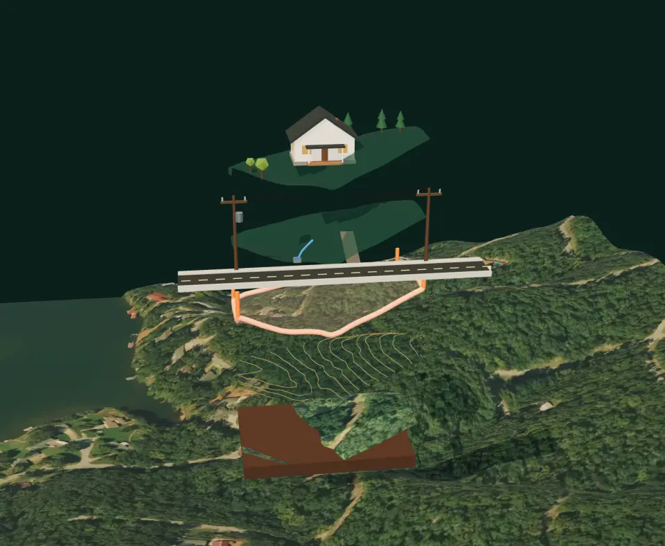 Bloque 3D del terreno de Cherokee Village, Arkansas, con un lote en venta separado en cinco capas